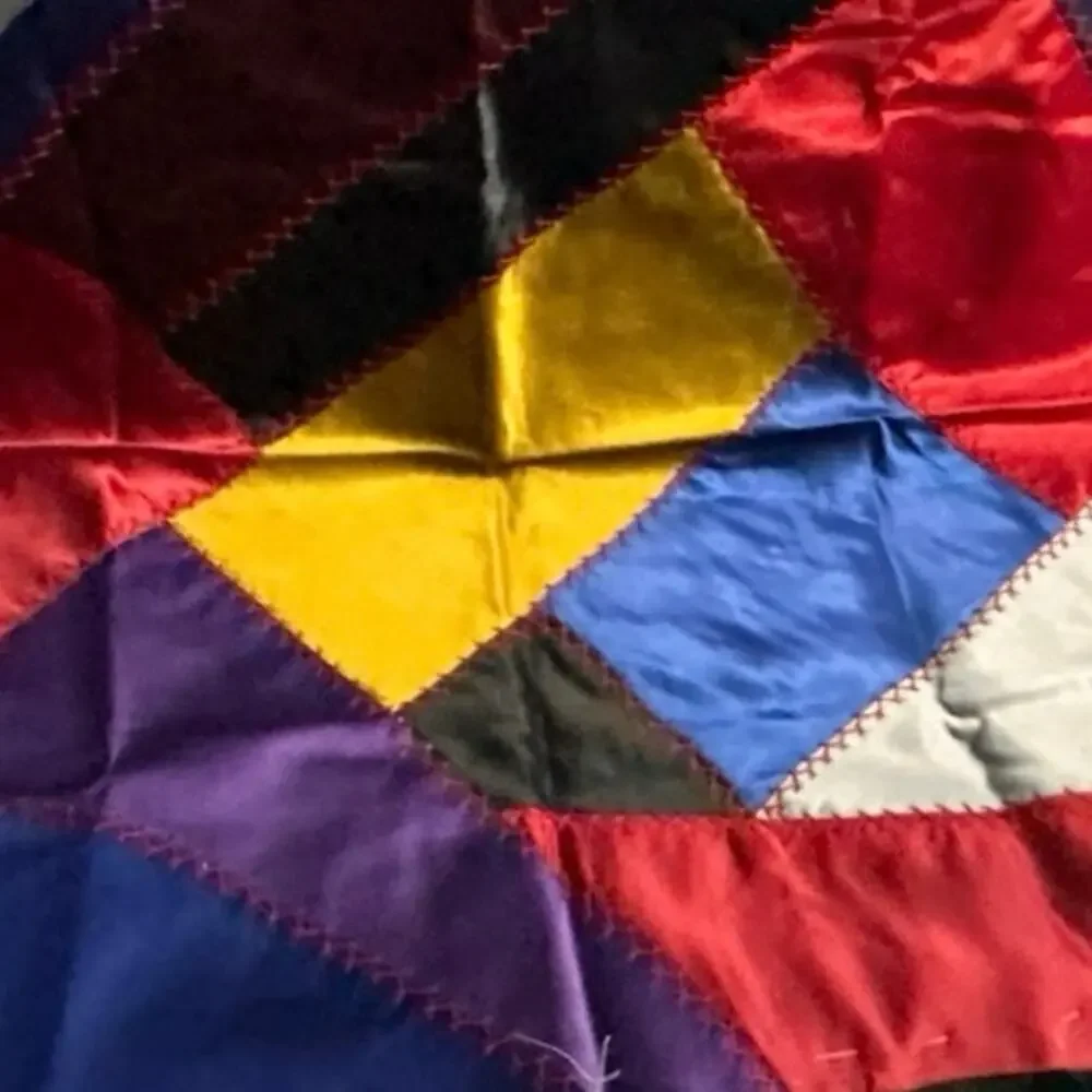 5 Swaths of Crazy Quilt Vibrant Satin Fabric c1930s/40s Individual 24x24”